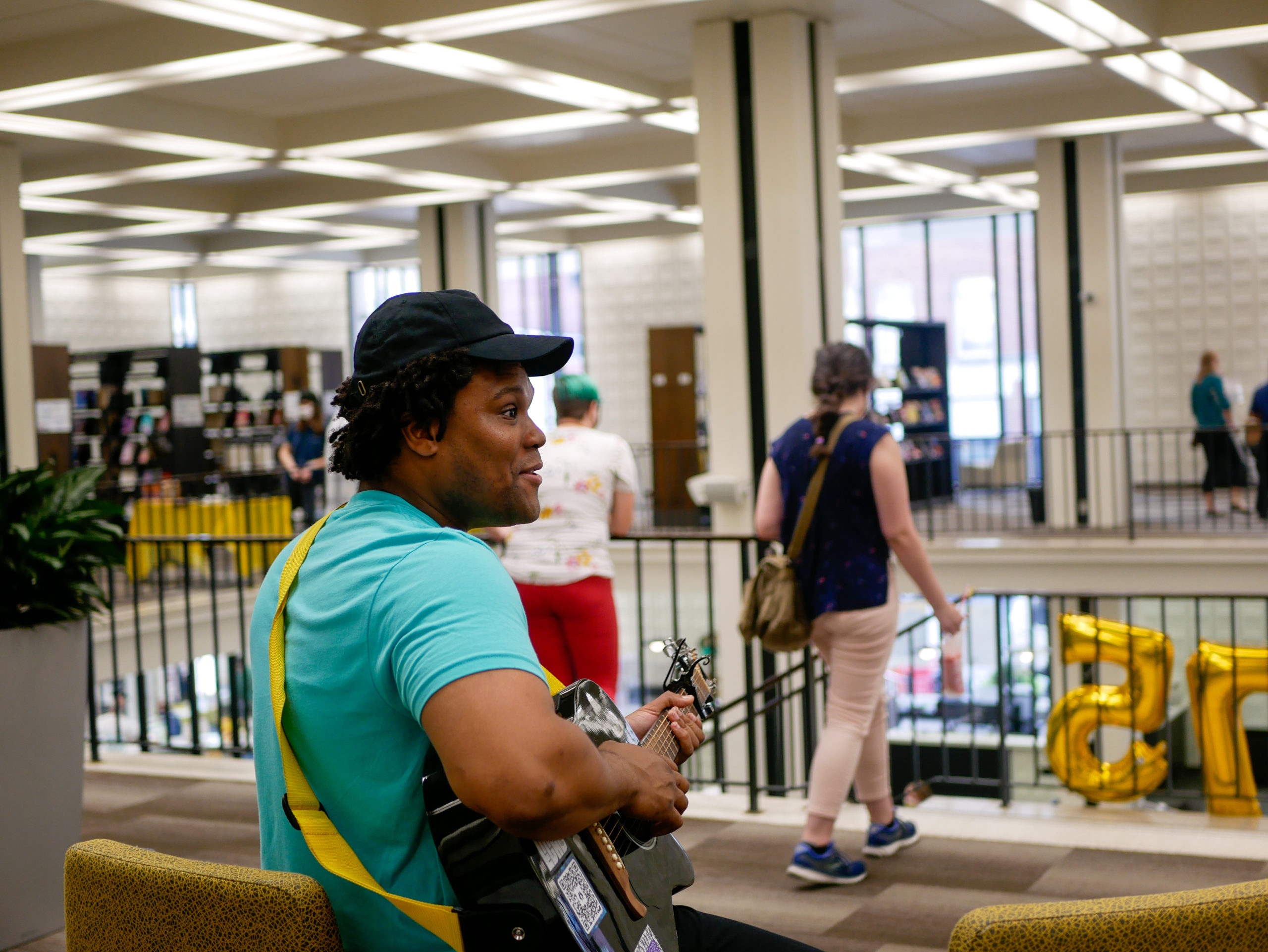 Terrance Banks aka Soultru performs at the Davenport Public Library in downtown Davenport.