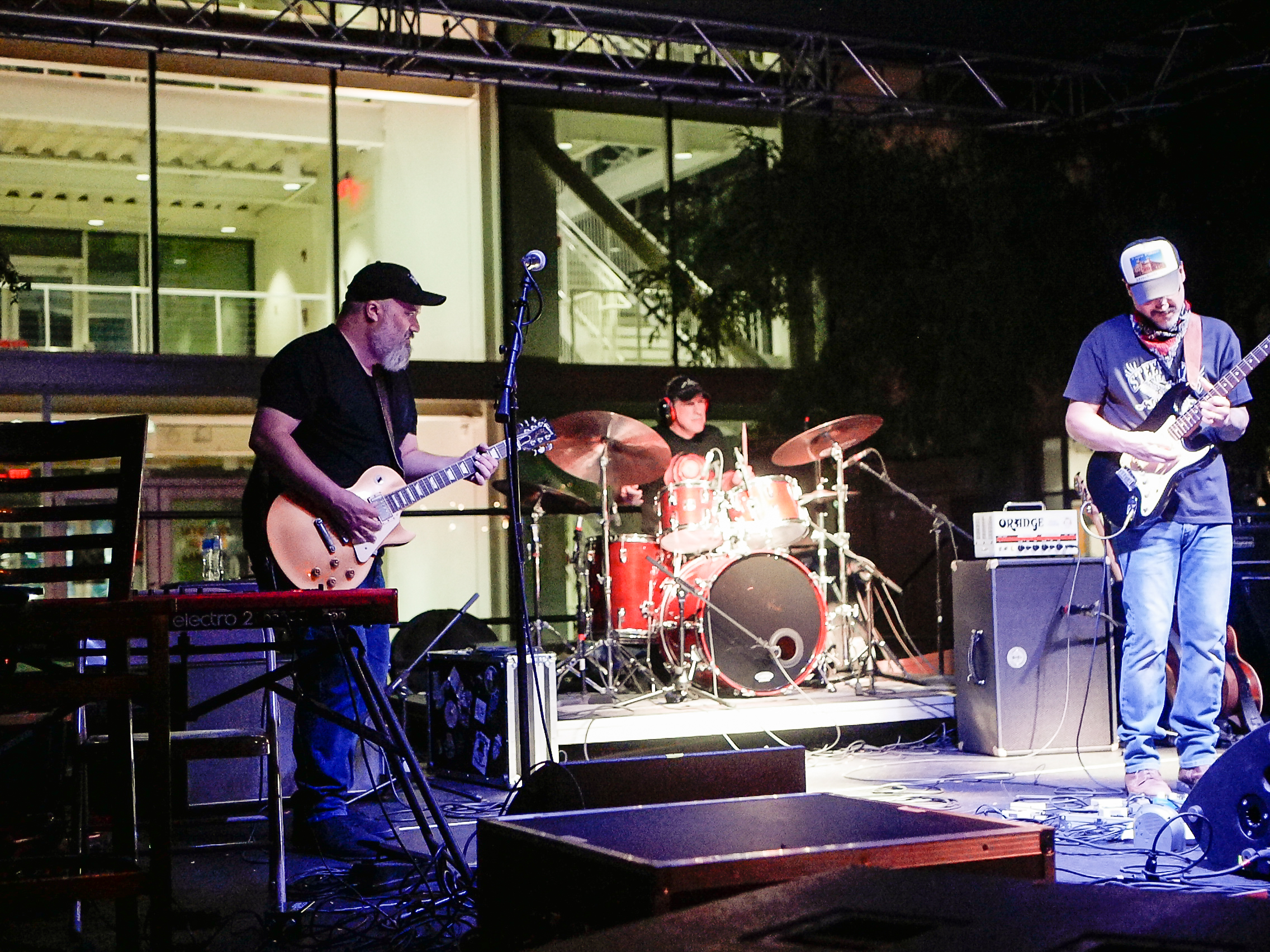 Backyard Tire Fire perform at the River Music Experience courtyard during Alternating Currents.