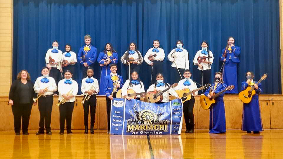 A photo of the band in uniform from a December 2021 concert at Glenview Middle School.